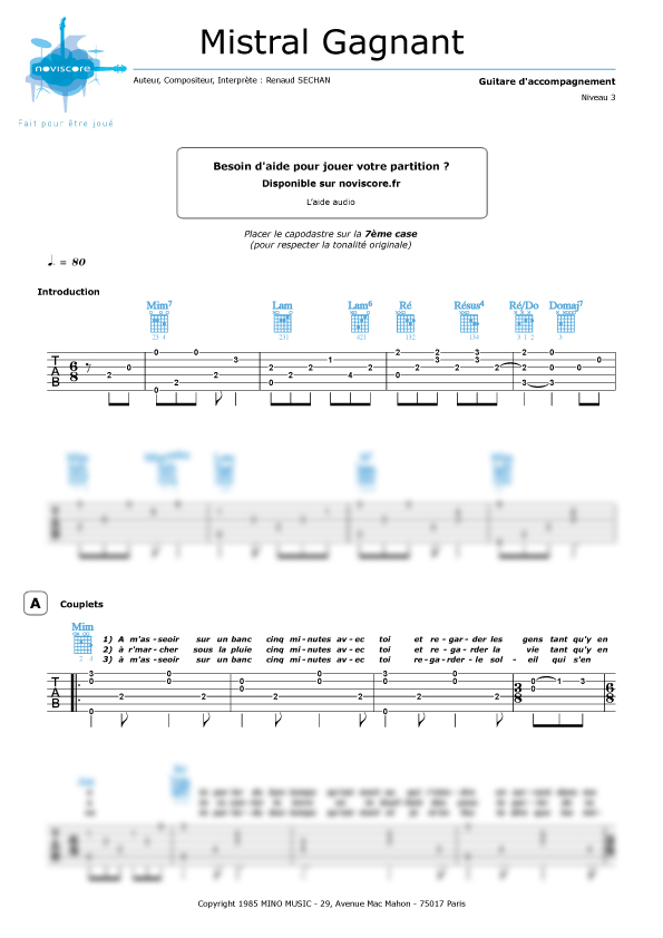 partition guitare tablature, 2